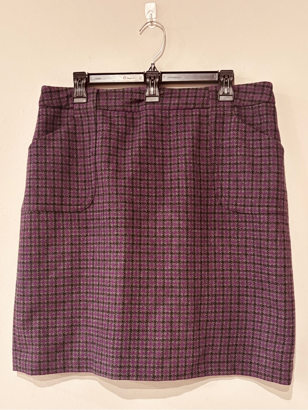 Harold's Vintage Tweed Pencil Skirt Houndstooth Purple Grey Knee Length Lined 14
